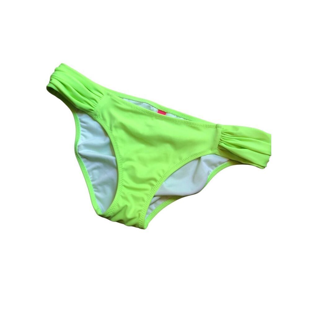 VS Victoria’s Secret Neon Lime Green ruched sides bikini bottoms size S